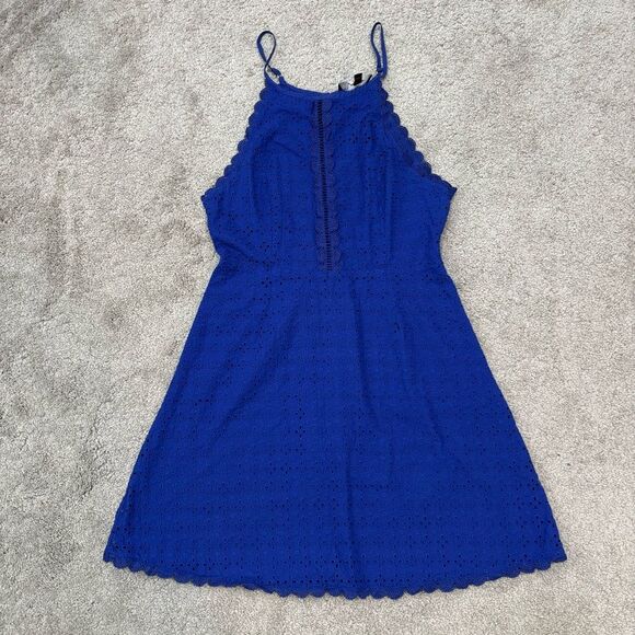 Lulus Let Your Heart Go Cobalt Blue Eyelet A-Line Mini Dress Size M - Picture 4 of 14